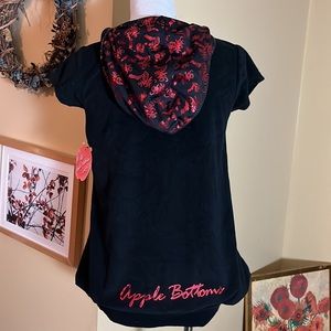 Vtg Y2k APPLE BOTTOM Size Small Hoodie Logo SPELL-OUT BUMM TerryCloth Tie NEW